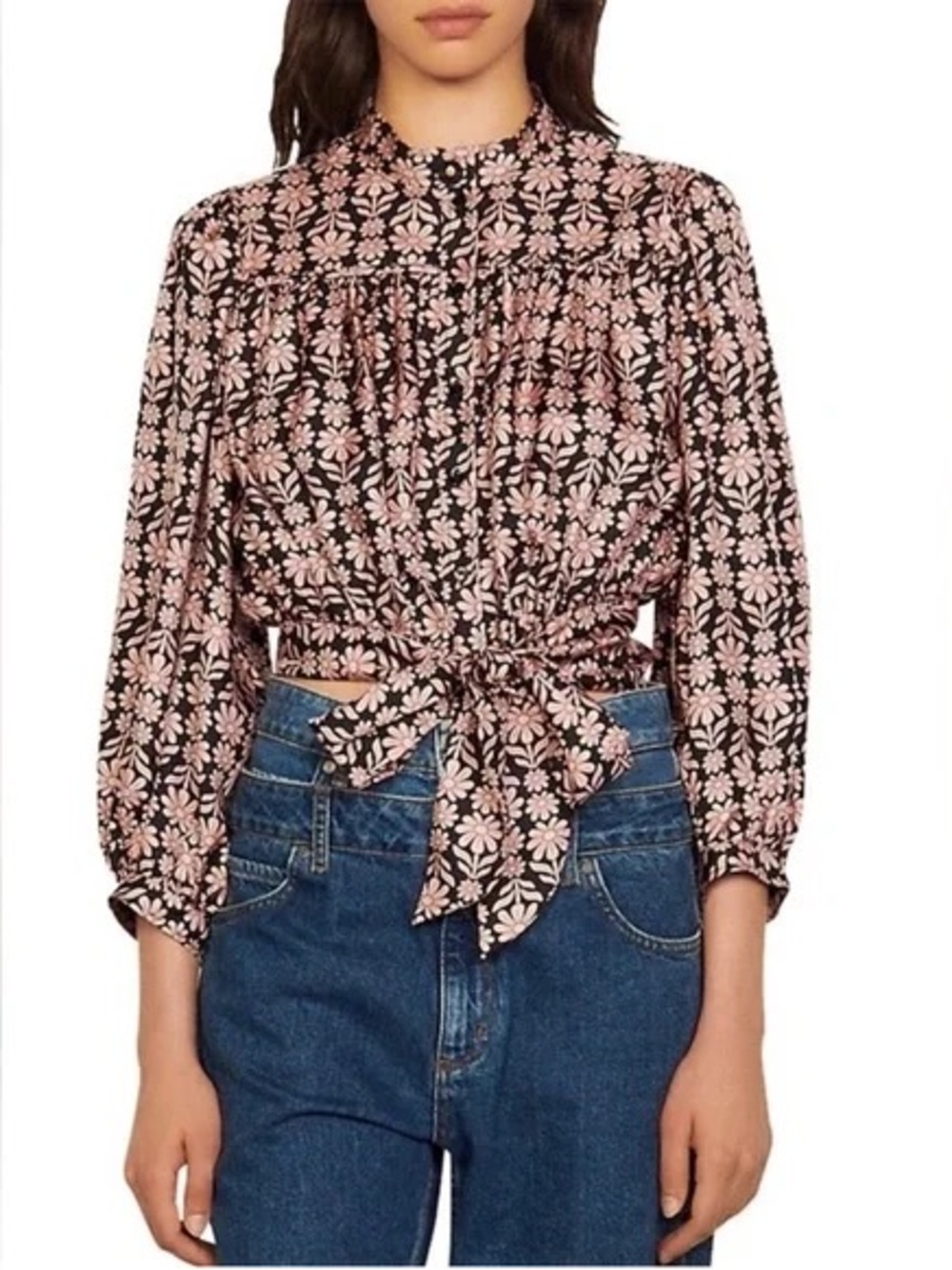 Sandro silk floral Helia cropped blouse size 2